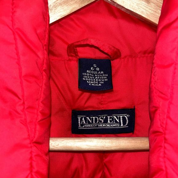 Land's End Women's Small Nylon Goose Down Red Puffer Vest Jacket Lightweight - Picture 3 of 6